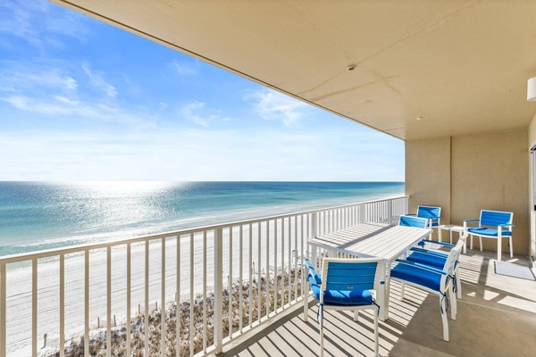 Enjoy sweeping views of the beach from the private balcony
