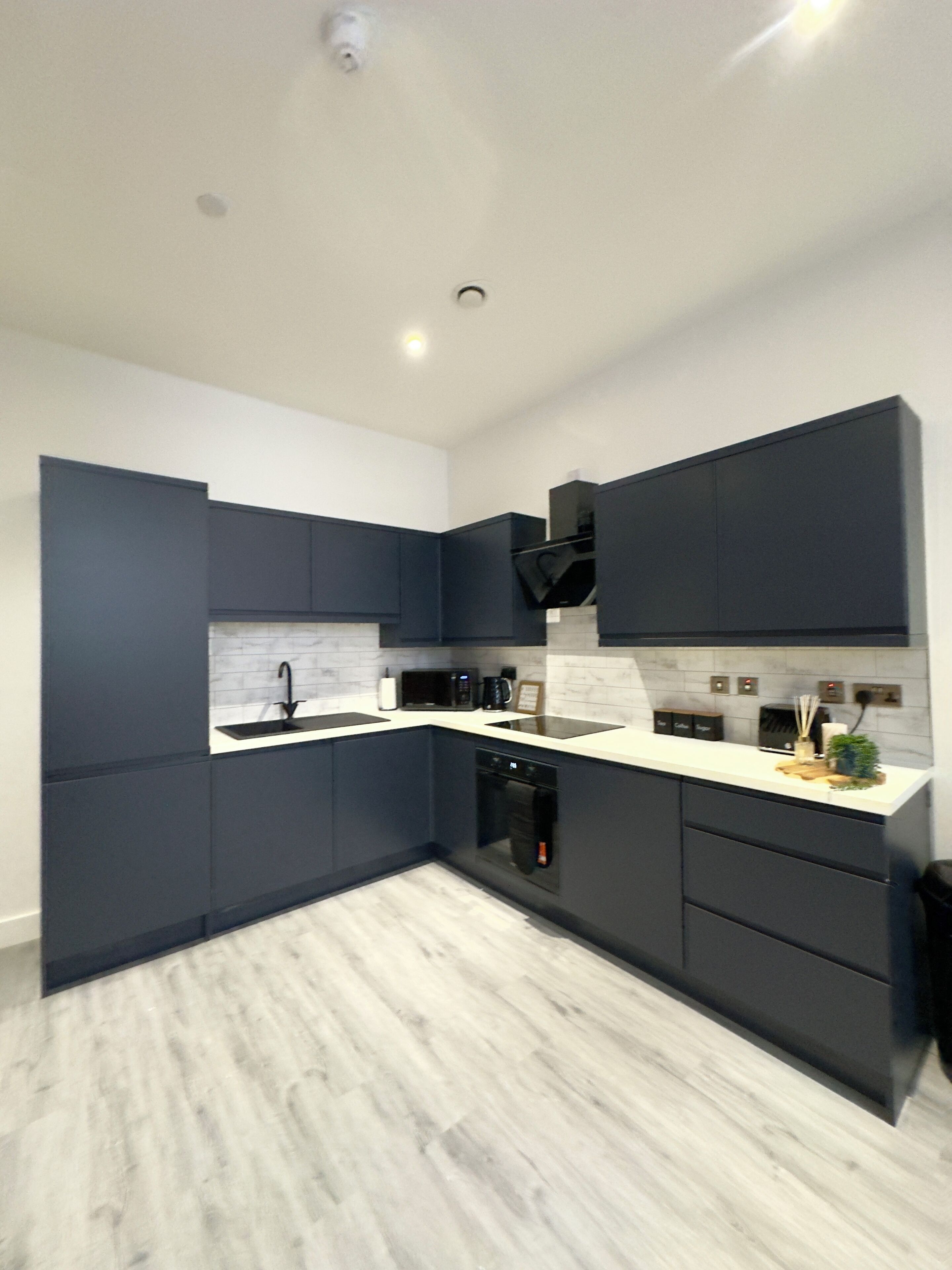 Full-sized fridge, microwave, oven, stovetop