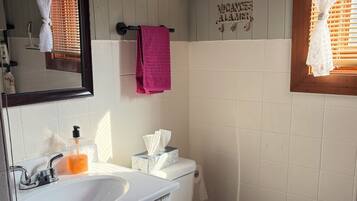 Sèche-cheveux, serviettes fournies, savon, papier toilette