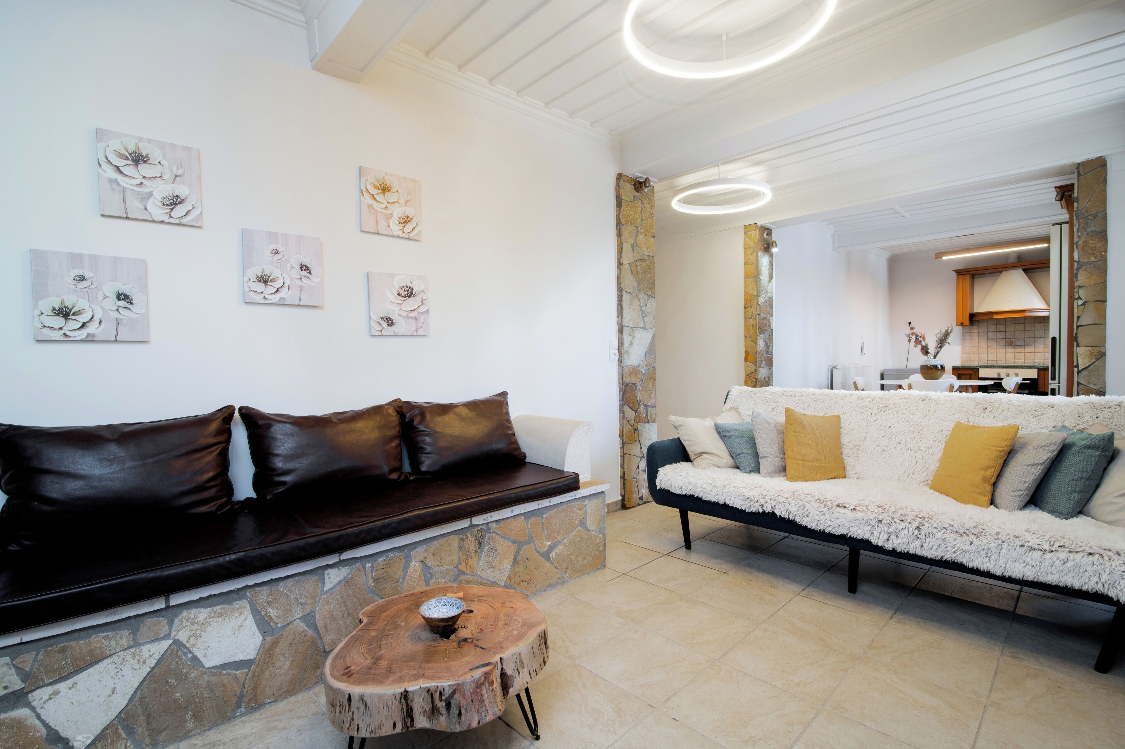 TV connectée, cheminée, livres