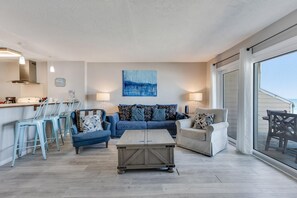 Smart TV, offices - Dune Our Thing - 3 Bedroom Oceanfront Condo with Private Deck and Community Pool (Kure Beach)