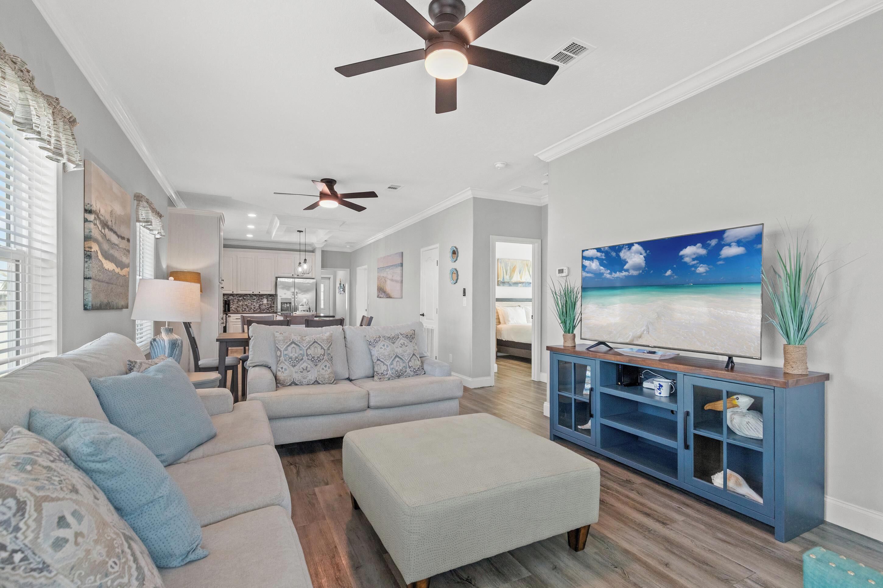 House | Living area | 65-inch Smart TV with digital channels, Netflix, Hulu