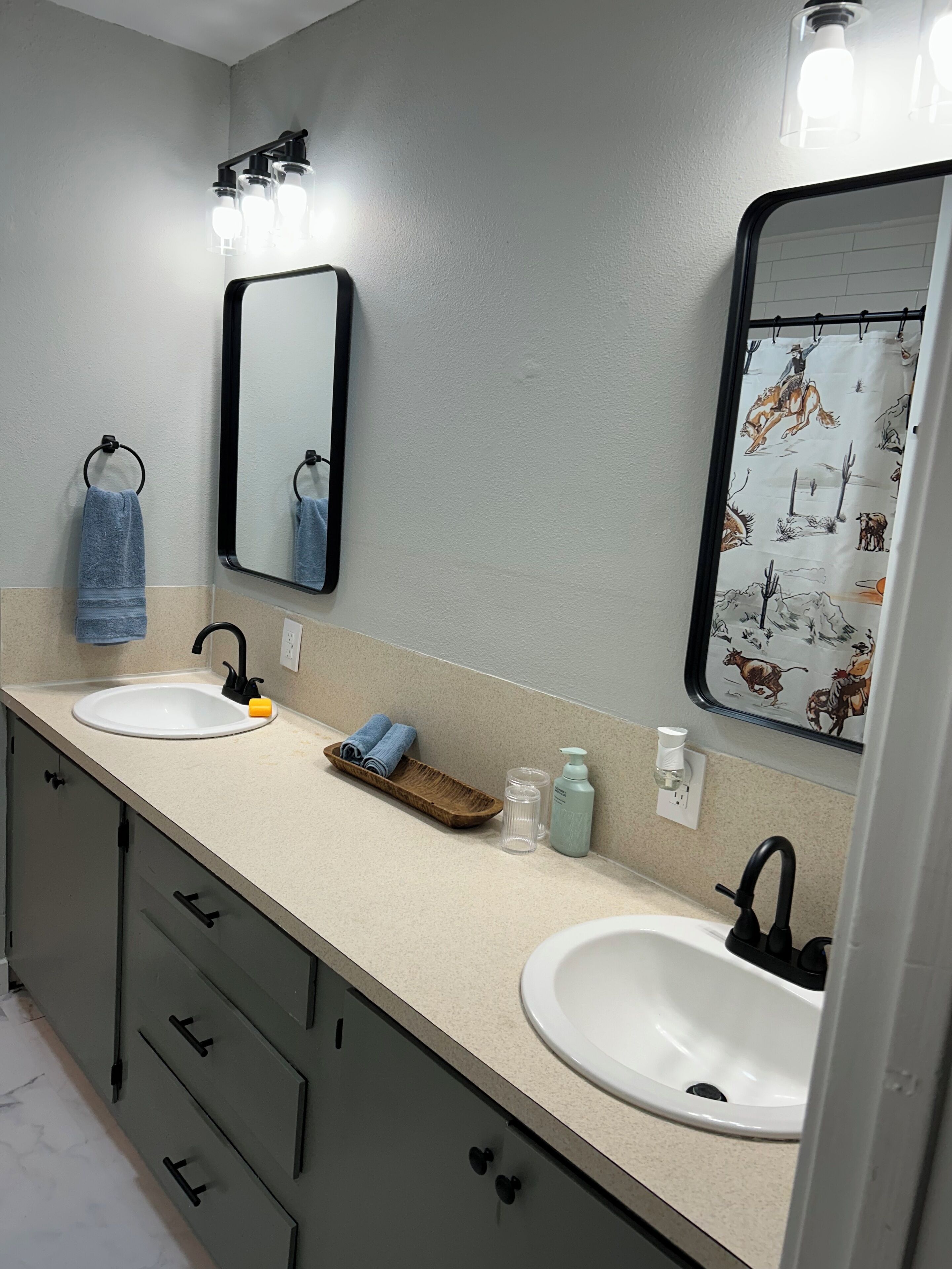 Hair dryer, towels, toilet paper