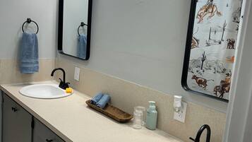 Hair dryer, towels, toilet paper