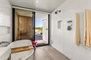 Shower, hair dryer, towels - The Villa - Modern Meditative PS Retreat (Palm Springs)