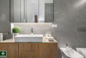 Chuveiro, secador de cabelo, toalhas de banho 