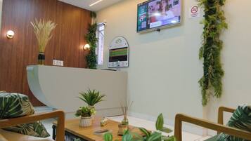 Shower, towels, soap, toilet paper