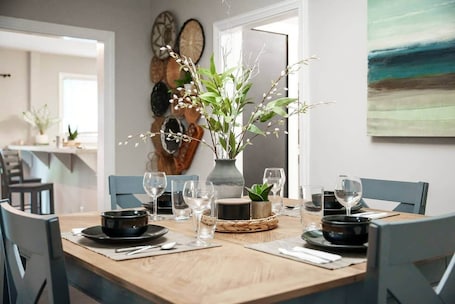 Dining. Quaint house, king bed 2min from down town