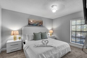 2 bedrooms, desk, iron/ironing board, travel cot