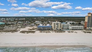 A coastal town with beachfront hotels, sandy beaches, and a clear sky. - Regatta 204 C 2BD, 2BA Condo Gulf Shores (Gulf Shores)