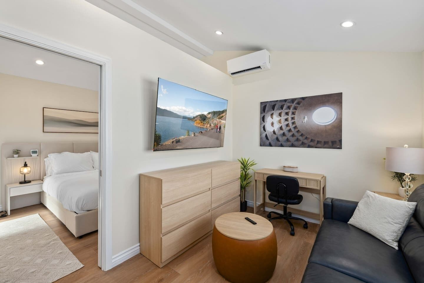 1 bedroom, desk, iron/ironing board, travel crib