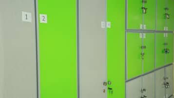 A row of lockers with numbered labels from 1 to 10.
