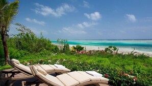 A beach view with lounge chairs and a palm tree. - Zawadi Hotel Zanzibar (Dongwe)