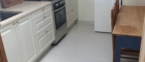 Fridge, oven, stovetop, electric kettle