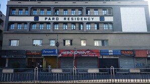 A building with multiple storefronts, including 'Parryware' and 'Hero Sprint'. - Hotel Paro Residency (Leh)