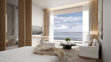 Chambre, 1 très grand lit, vue lac | Vue de la chambre