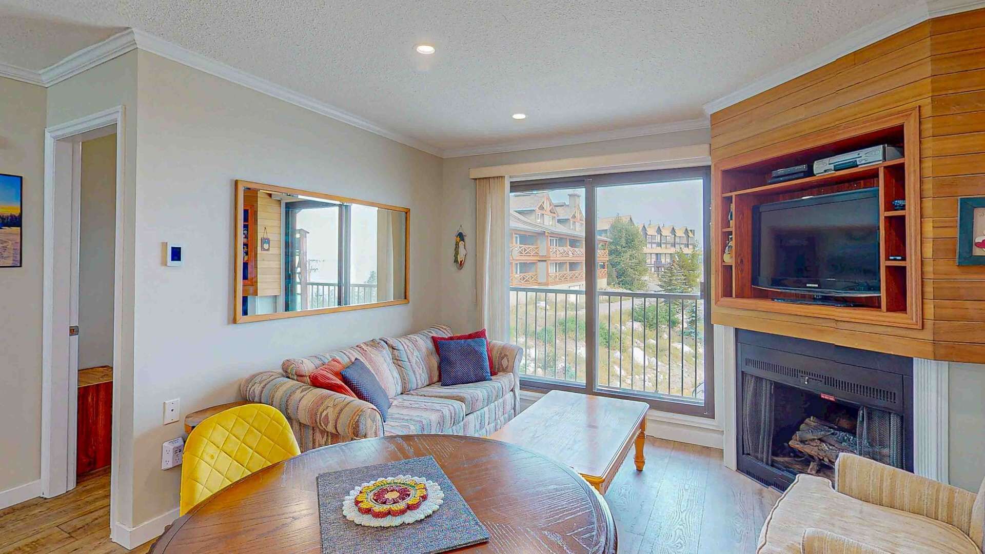 TV, fireplace, foosball