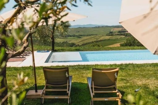 Seasonal outdoor pool, pool umbrellas, pool loungers