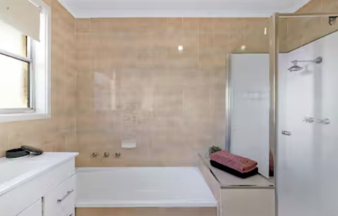 Hair dryer, bidet, towels, soap