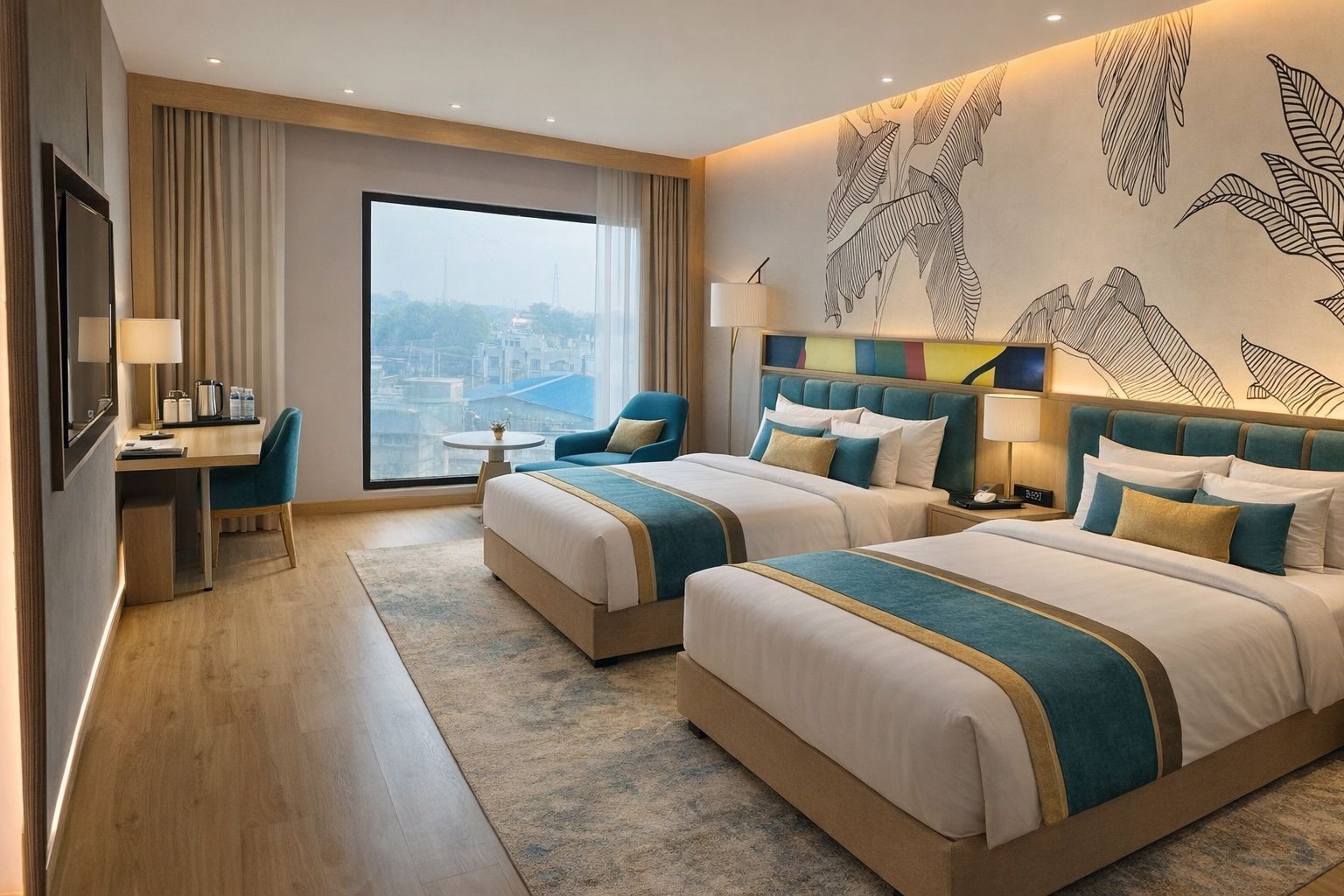 Deluxe-Zweibettzimmer, 2 Einzelbetten, Stadtblick | Zimmersafe, Schreibtisch, Bügeleisen/Bügelbrett, kostenloses WLAN