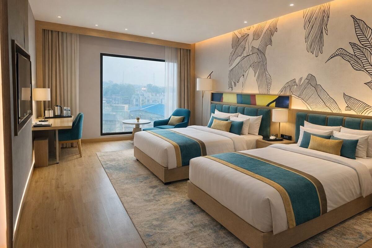 Deluxe-Zweibettzimmer, 2 Einzelbetten, Stadtblick | Zimmersafe, Schreibtisch, Bügeleisen/Bügelbrett, kostenloses WLAN