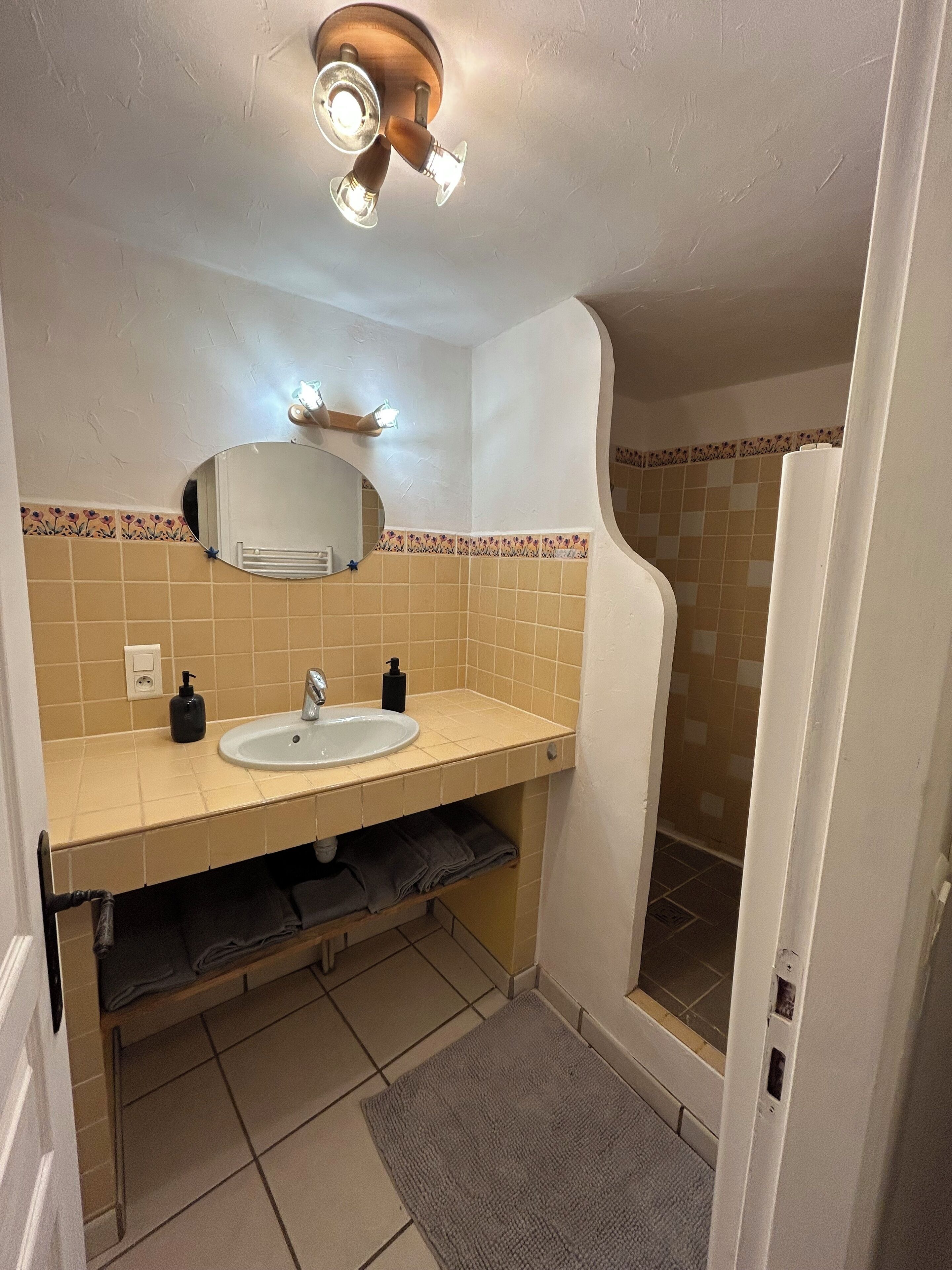 Dusche, Handtücher, Seife, Toilettenpapier