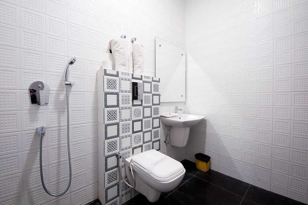 Shower, towels, soap, toilet paper