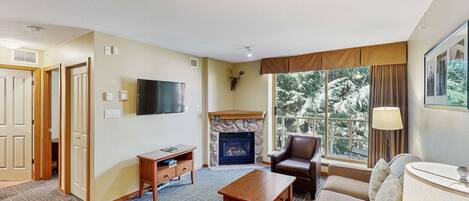TV, fireplace