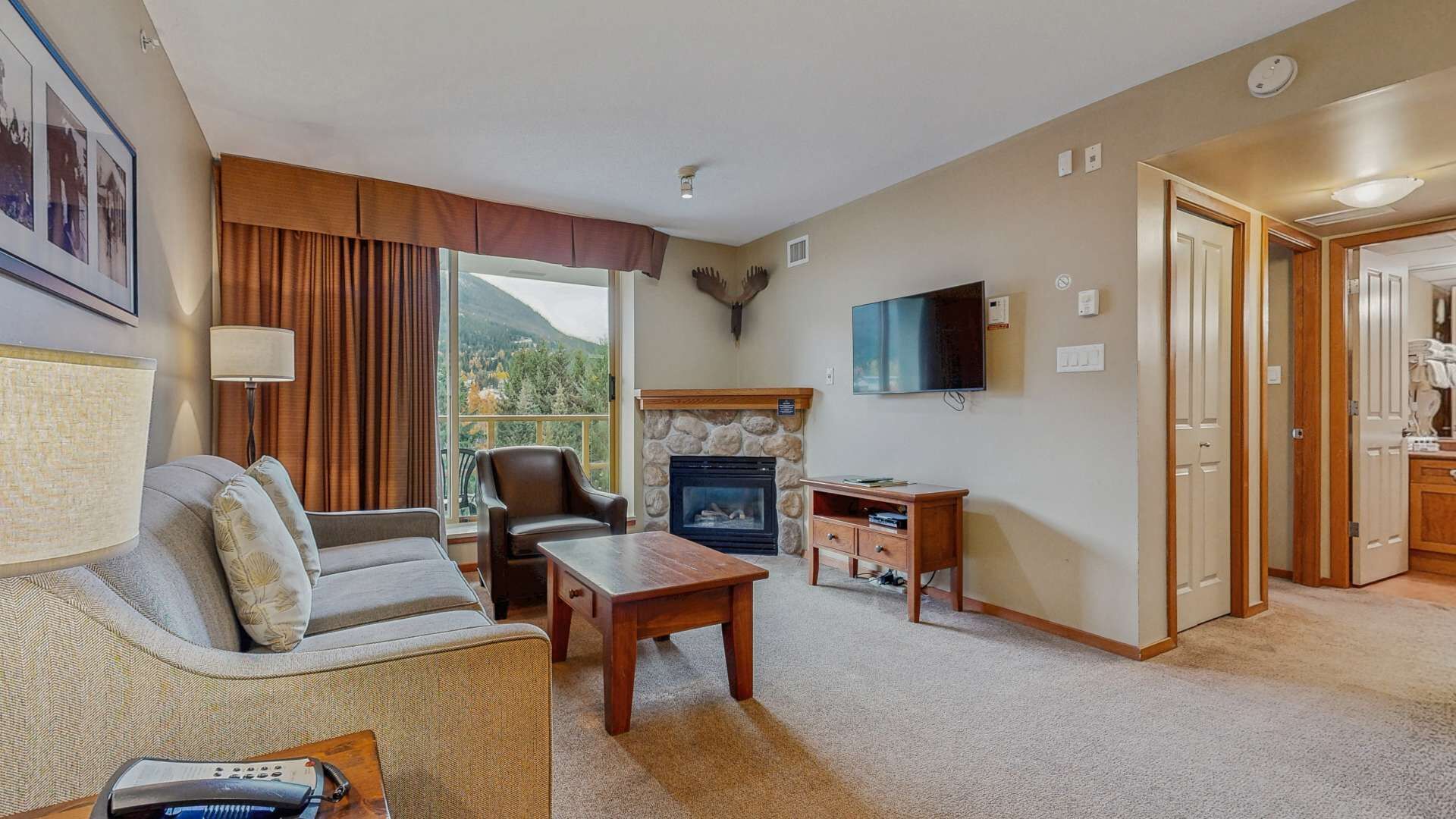 TV, fireplace