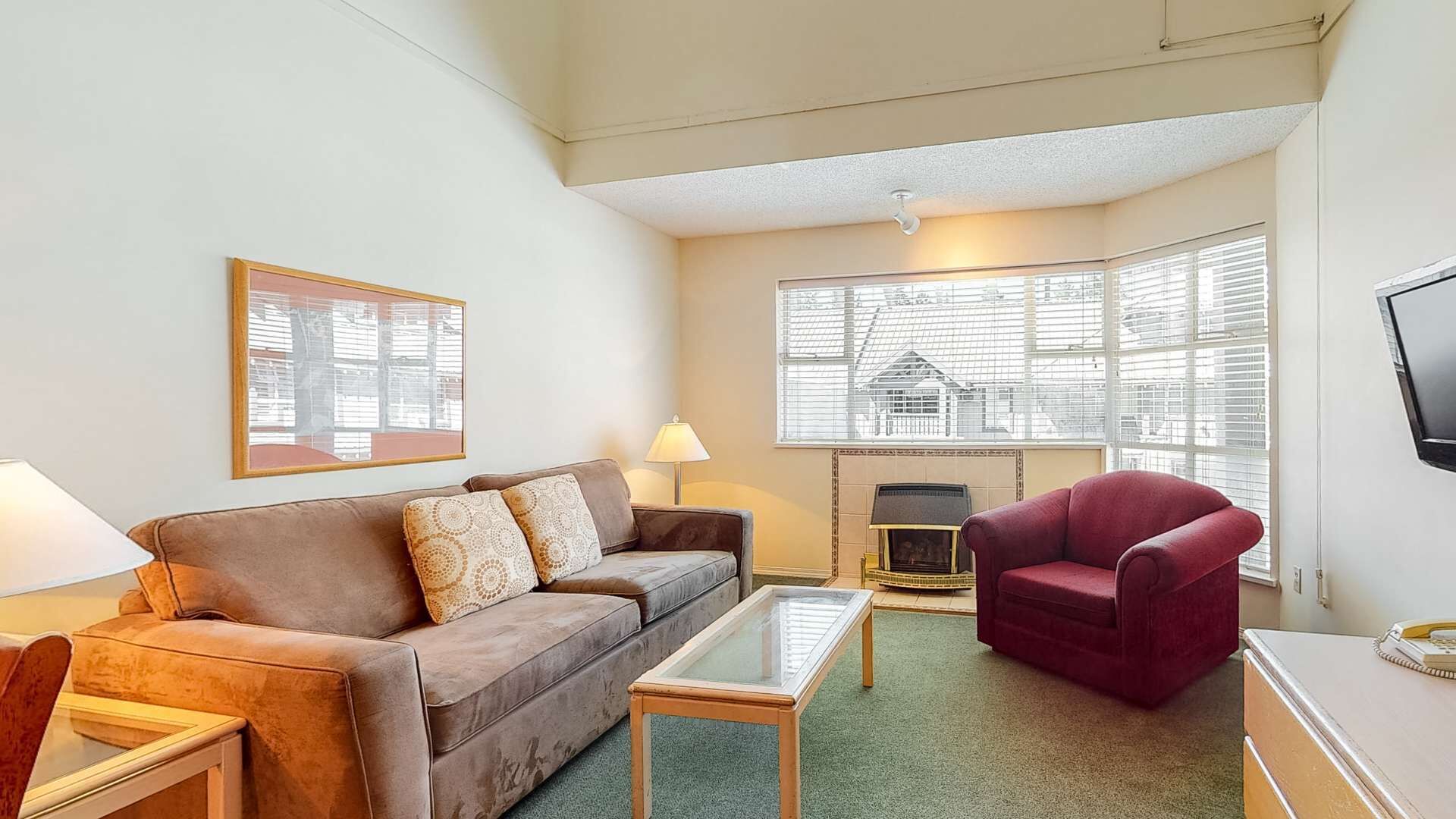 TV, fireplace