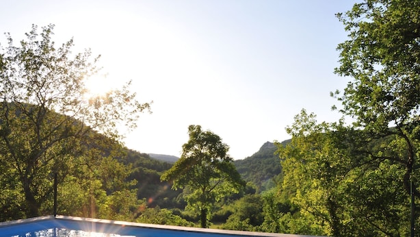A swimming pool with a view of a forested hillside. - Istrien Traditionelles Steinhaus 3 by Interhome (Buzet)