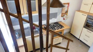 Fridge, oven, cookware/dishes/utensils