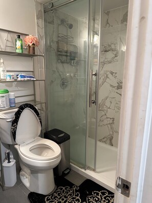 Sèche-cheveux, serviettes fournies, savon, papier toilette