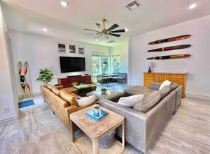 Smart TV, table football, books, stereo