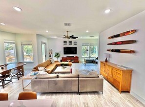 Smart TV, table football, books, stereo