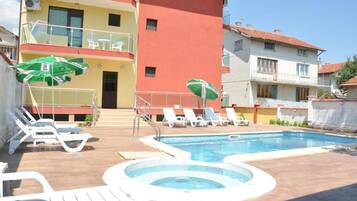 2 indoor pools, outdoor pool, open 8:30 AM to 7:00 PM, pool umbrellas