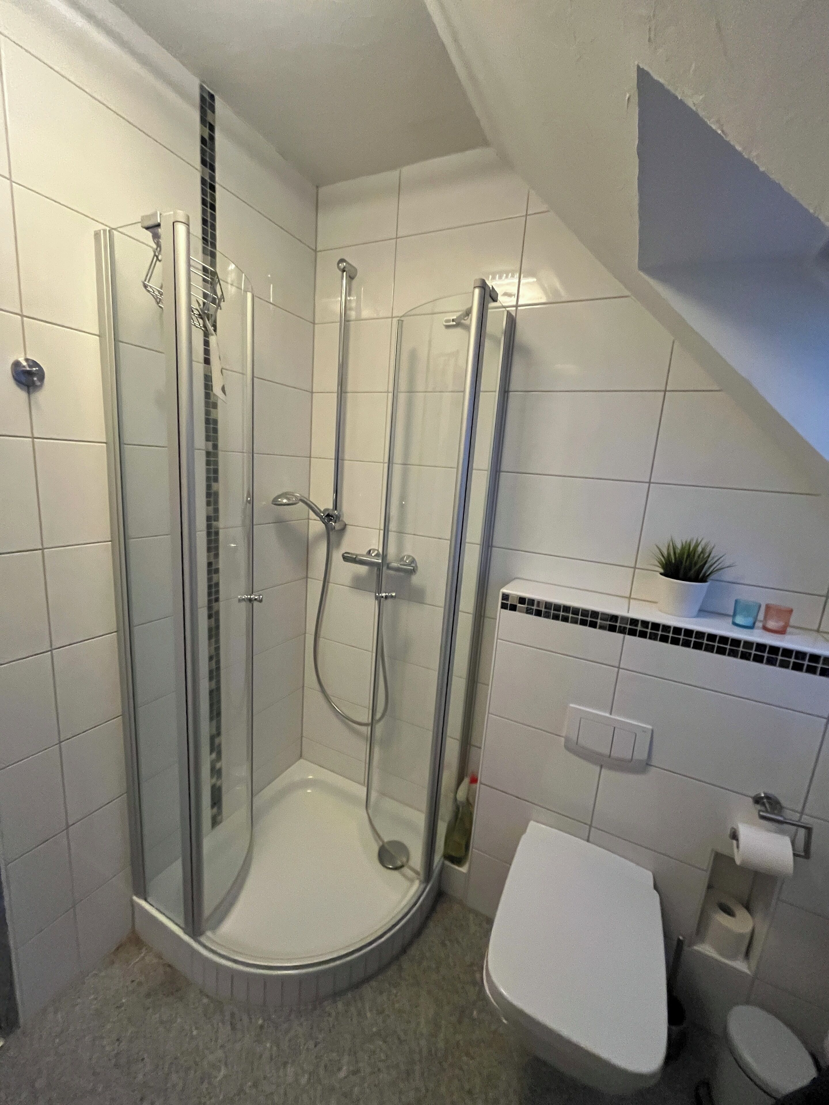 Douche, sèche-cheveux, savon, papier toilette