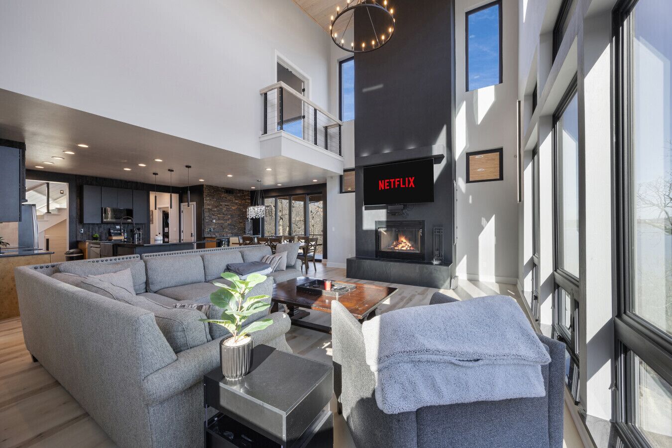 TV, fireplace, computer monitors