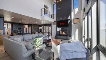 TV, fireplace, computer monitors