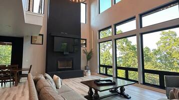 TV, fireplace, computer monitors