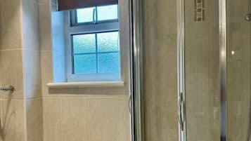 Separate tub and shower, deep soaking tub