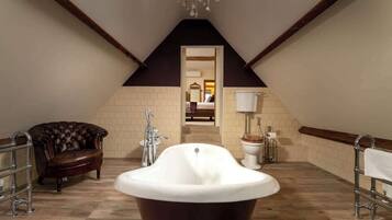 Shower, hair dryer, towels, shampoo