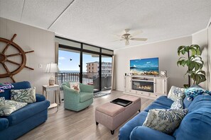 TV, fireplace - Beachfront Condo with Direct Beach Access and Pool (Ocean City)