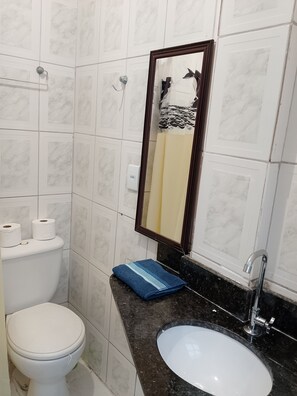 Bañera y ducha independientes y papel higiénico