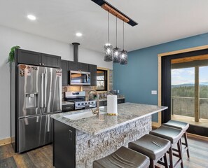 Fridge, microwave, oven, stovetop - Cozy Home + Porch Overlooking Mountain Views (Newland)