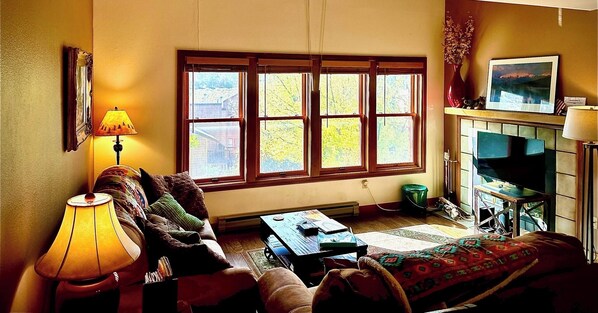 TV, fireplace