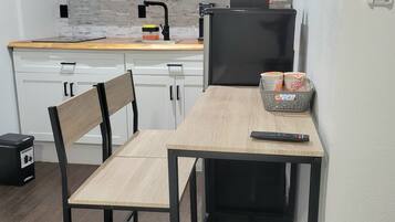 Microwave, stovetop, coffee/tea maker, toaster