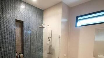 Signature Double Room, Patio, Pool View | Bathroom | Shower, rainfall showerhead, free toiletries, hair dryer