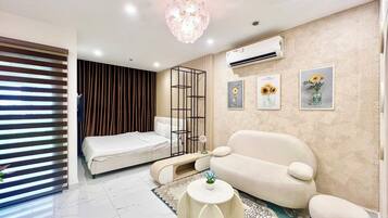 Luxury Studio, Kitchen, City View | Cadar kapas Mesir, peralatan tempat tidur premium, gebar bulu kapas