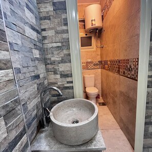 Shower, soap, toilet paper